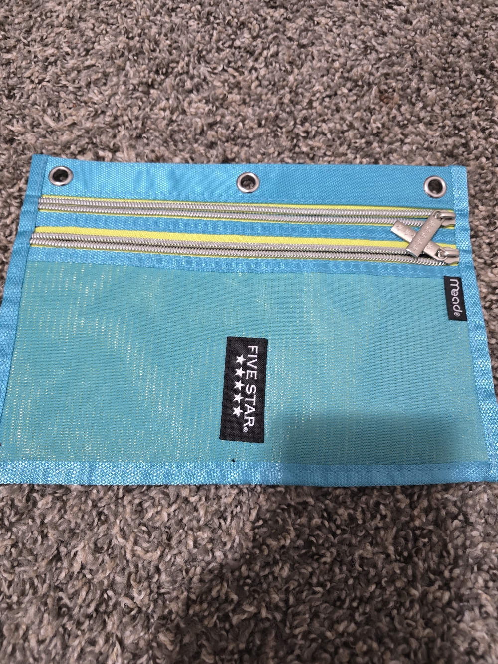Five Star Teal Dual-Zip Pencil Pouch with Yellow Trim